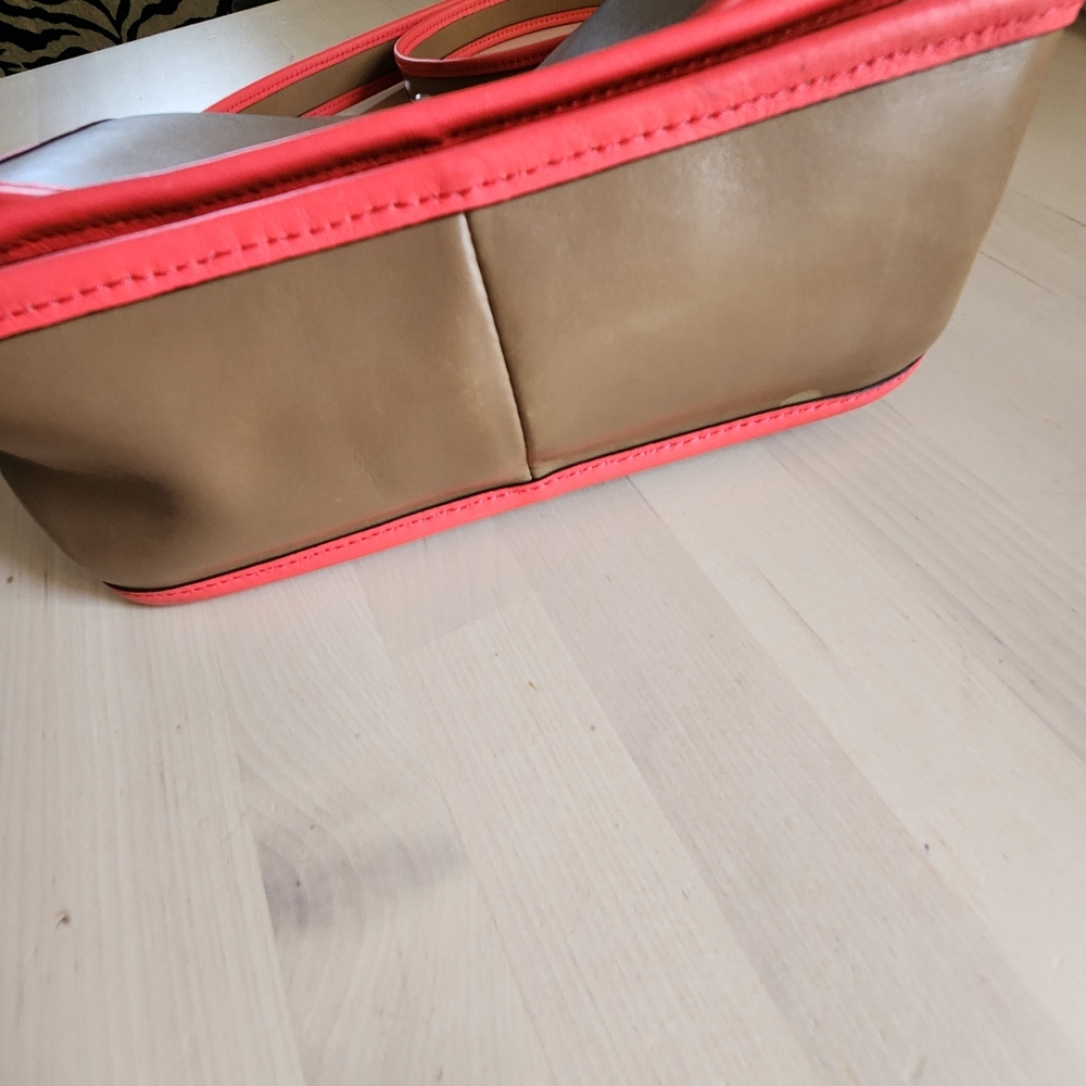Coach Rambler Tan & Coral Leather Flap Shoulder Bag - Picture 9 of 14